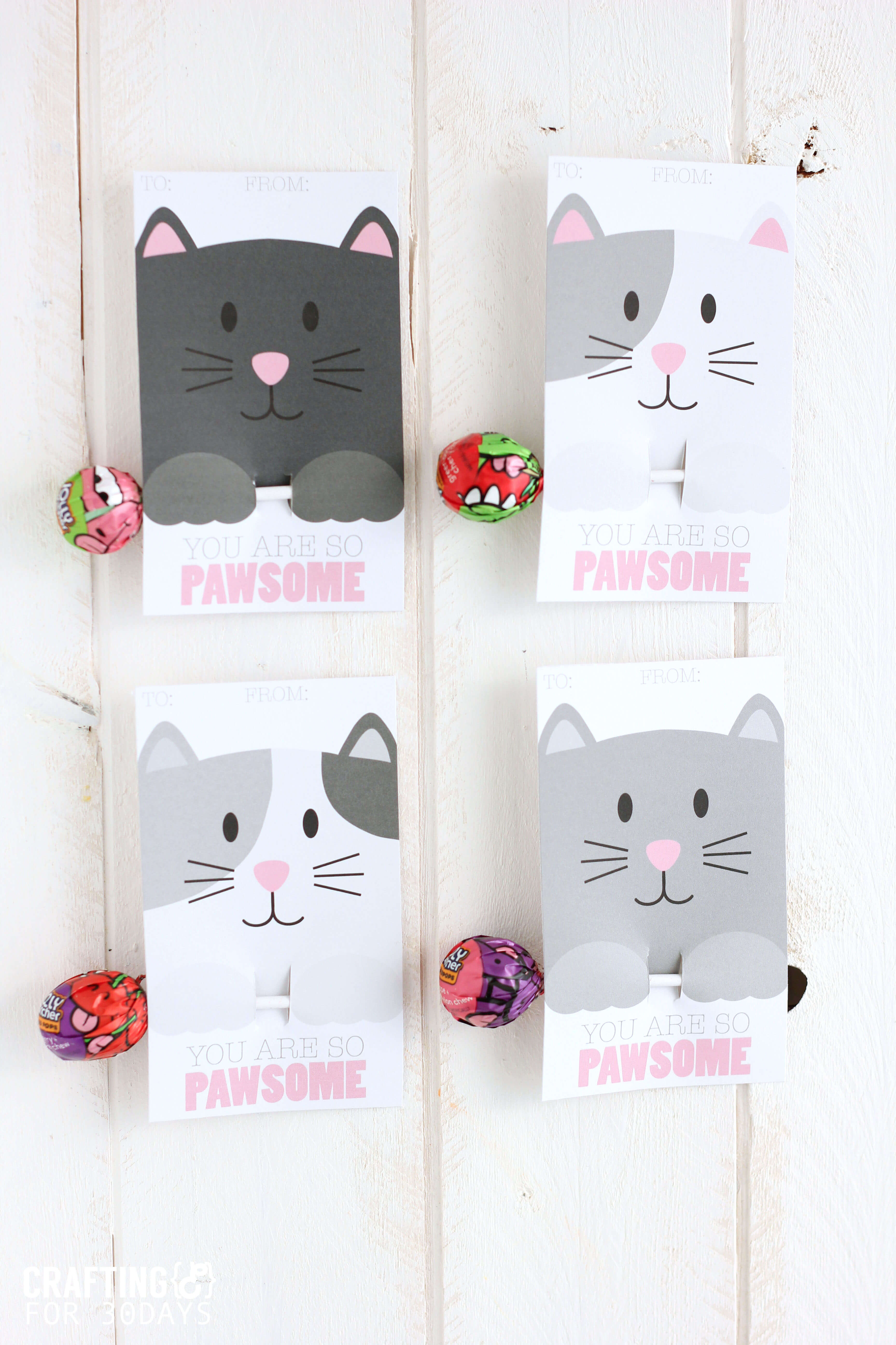 Free Printable Cat Valentine Day from CraftingE via thirtyhandmadedays.com