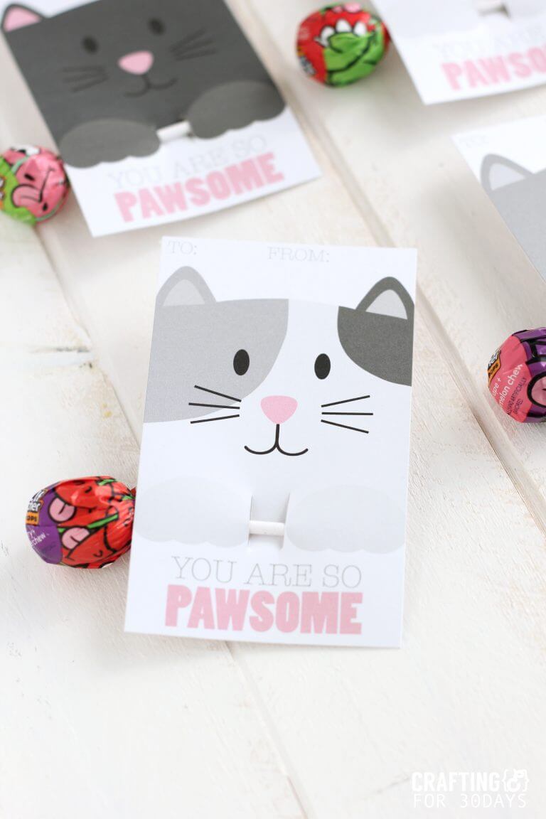 Free Printable Cat Valentine Day from CraftingE www.thirtyhandmadedays.com