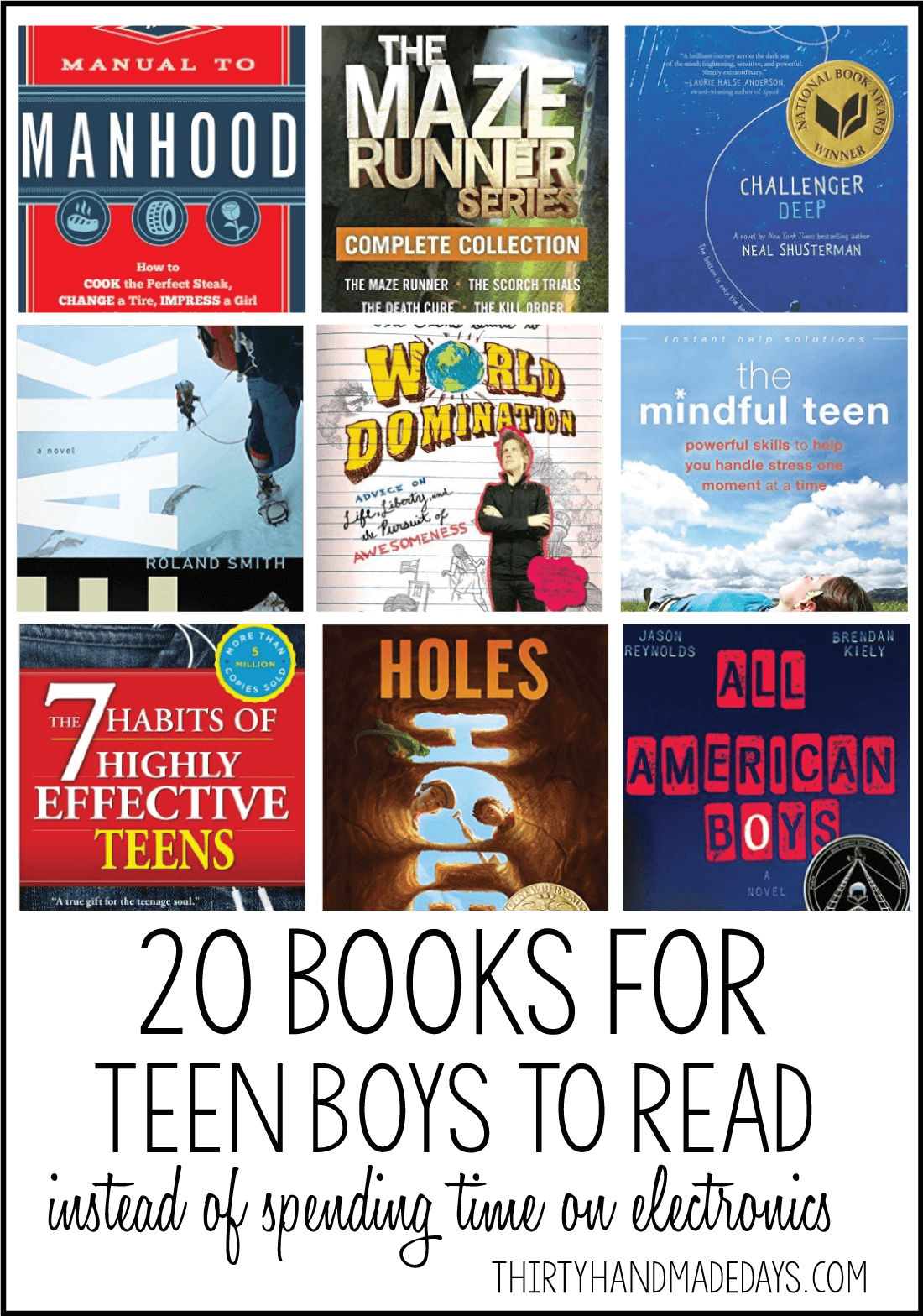 20 Books for Teen Boys To Read from 30daysblog