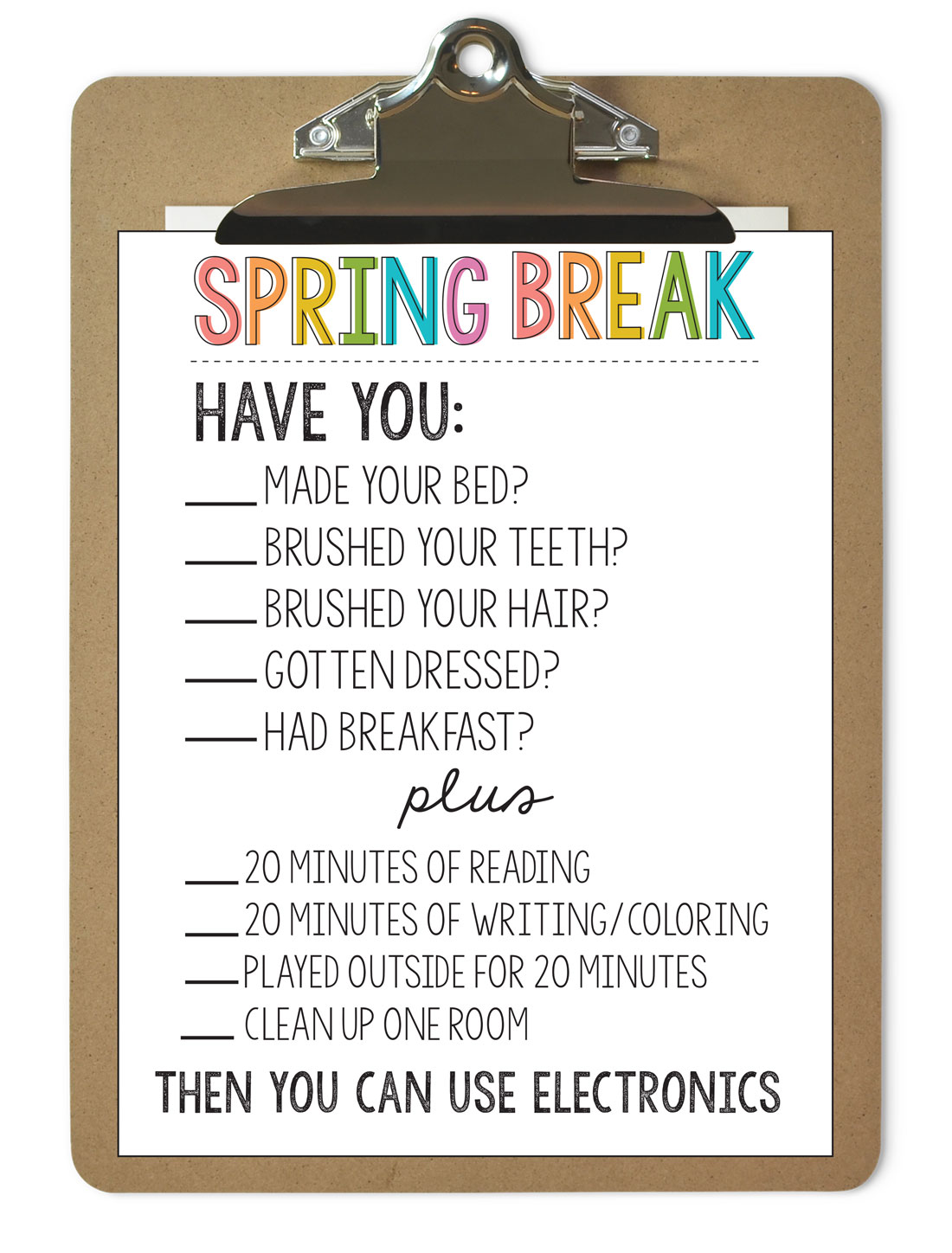 Printable Spring Break Rules