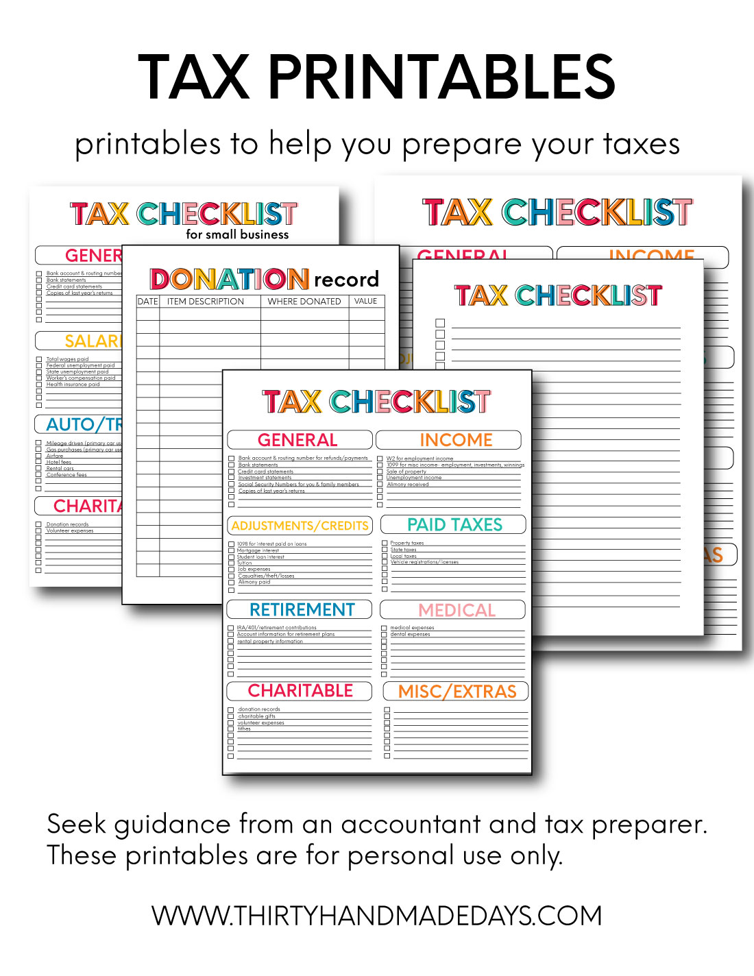 Tax printable forms from www.thirtyhandmadedays.com