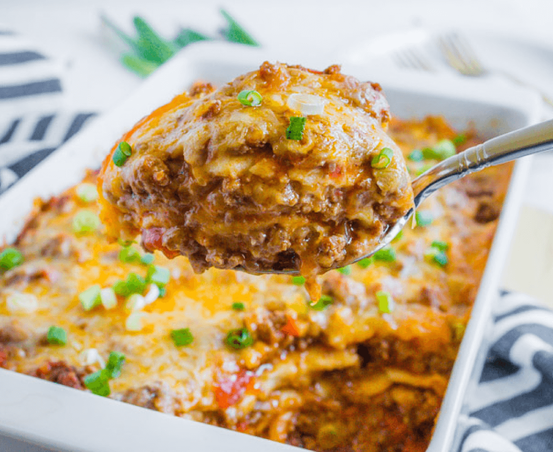 Mexican Lasagna - put two of your favorites together, pasta and Mexican food. 