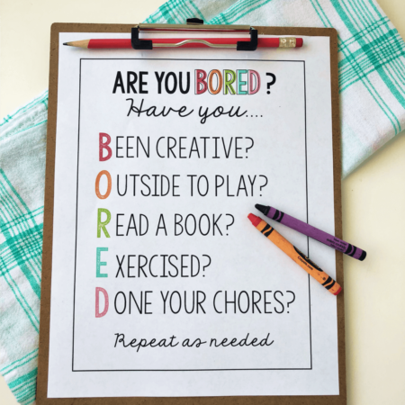 Things to Do When Bored- print out this sheet to use with your kids. www.thirtyhandmadedays.com