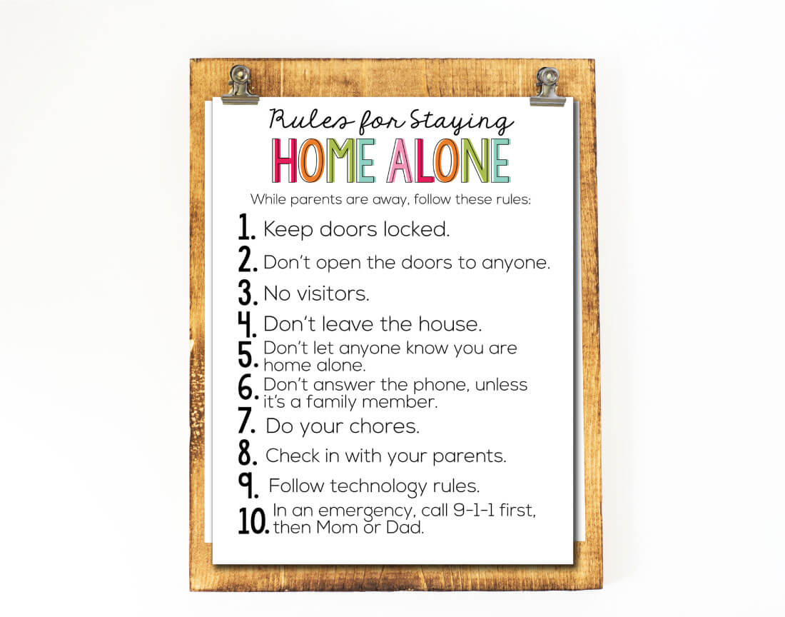 Rules for Staying Home Alone - guidelines and printable from www.thirtyhandmadedays.com