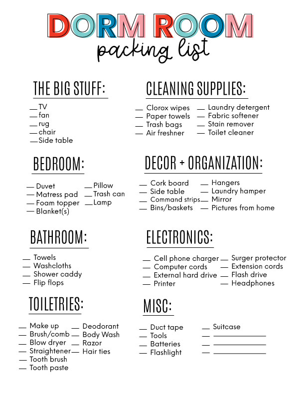 Dorm Packing List 