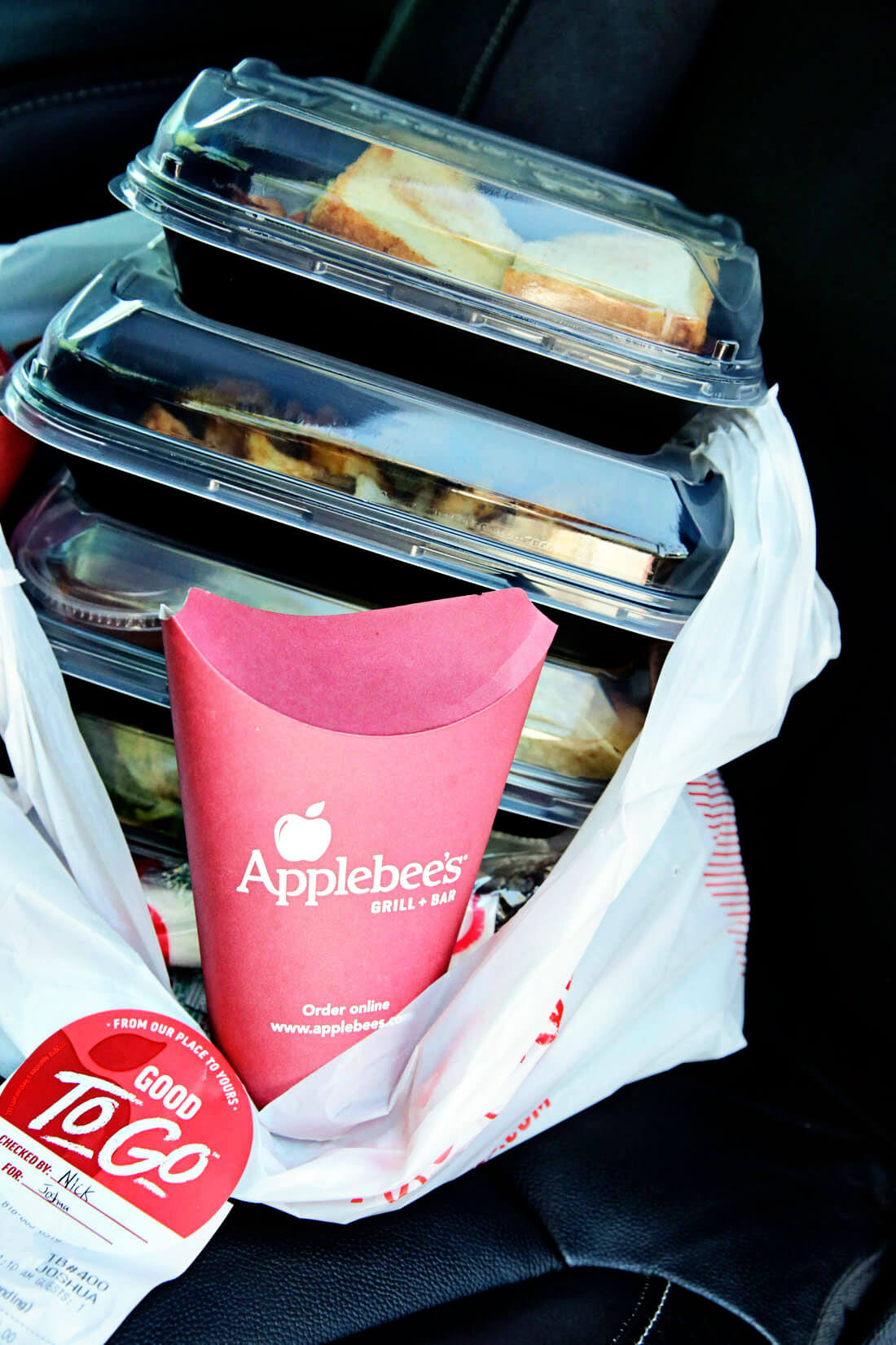 Our food from Applebee's Carside to Go