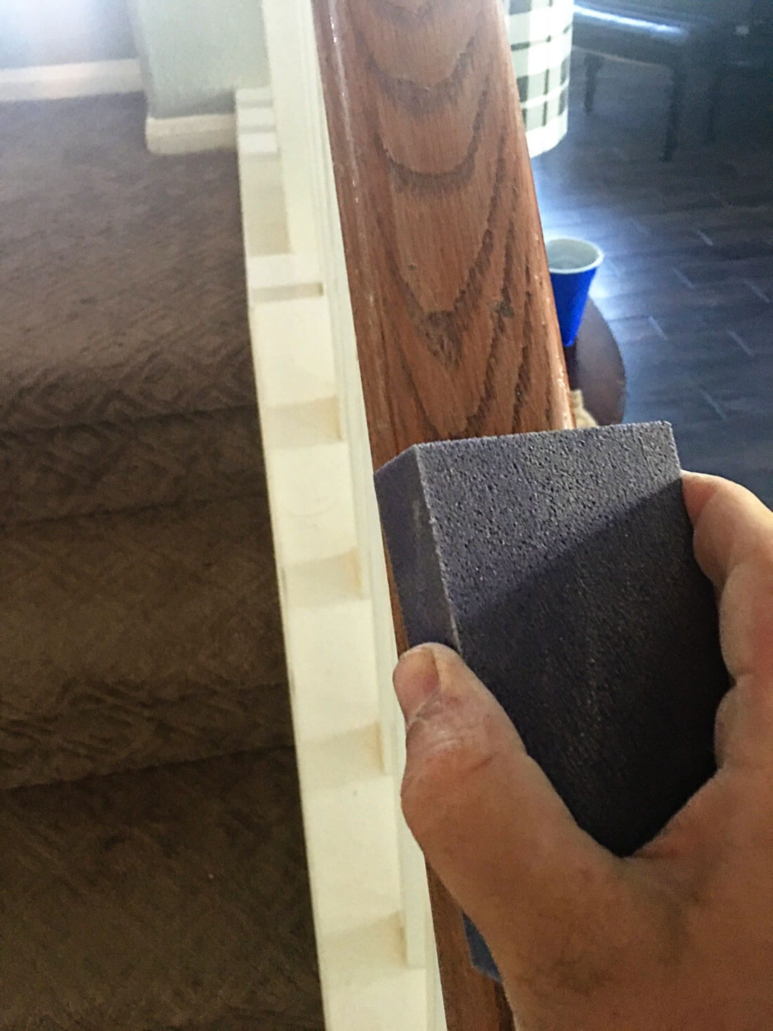 How to paint your stair railings and banister -sanding