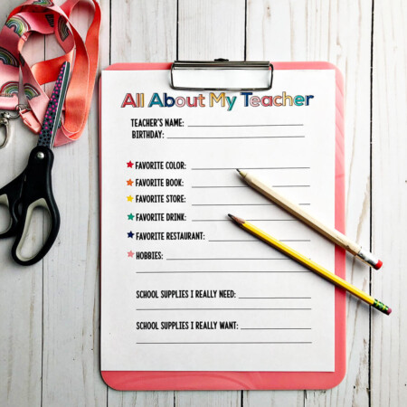 All About My Teacher Printable for Gifts - use this printable to get the perfect gift!