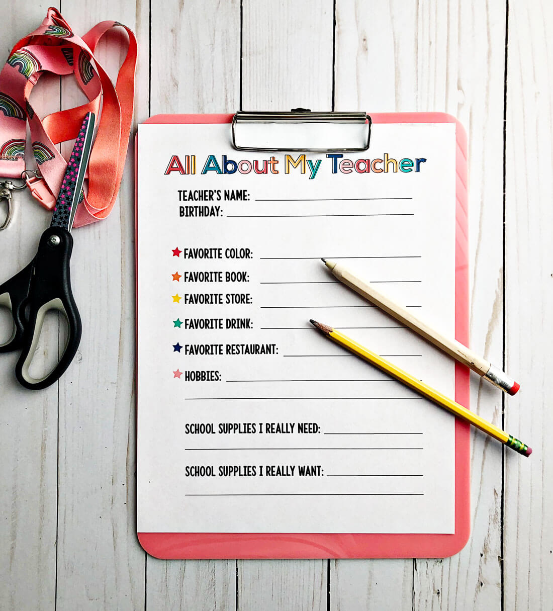 All About My Teacher Printable for Gifts - use this printable to get the perfect gift! 