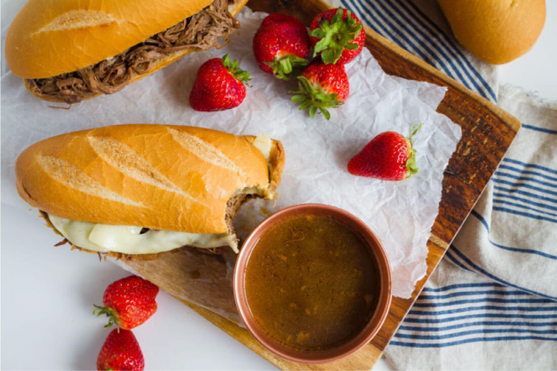 Crockpot French Dip sandwiches with au jus sauce is the perfect comfort food that can be made in the slow cooker.