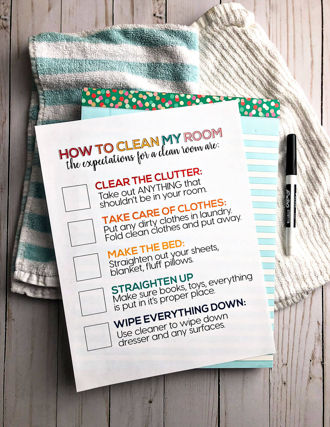 How to Clean Your Room - printable for kids to set expectations and teach them to clean.