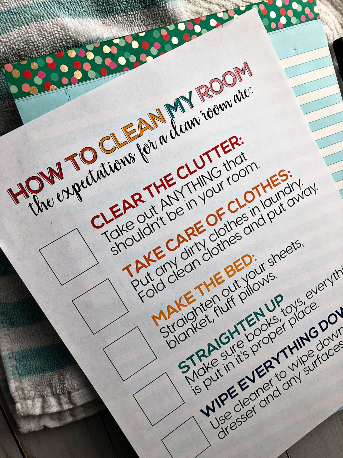 How to Clean Your Room - printable for kids to set expectations of how to clean their room