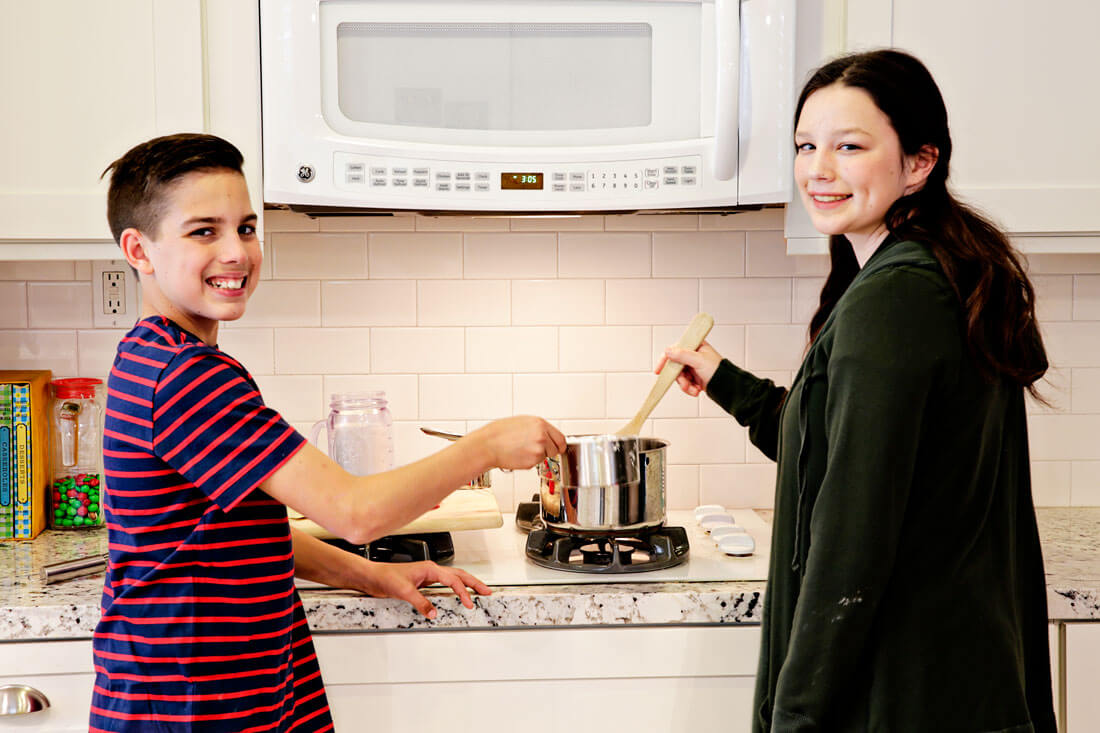 Kids cooking in the kitchen for the holidays.