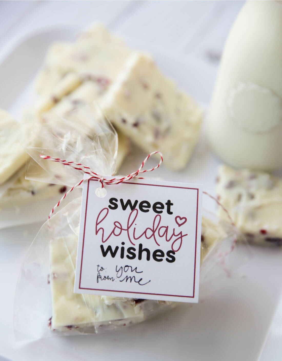 Sweet Holiday Wishes tags with White Christmas Fudge. Download at www.thirtyhandmadedays.com