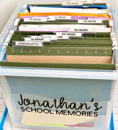 How to organize school papers and memorabilia with printables www.thirtyhandmadedays.com