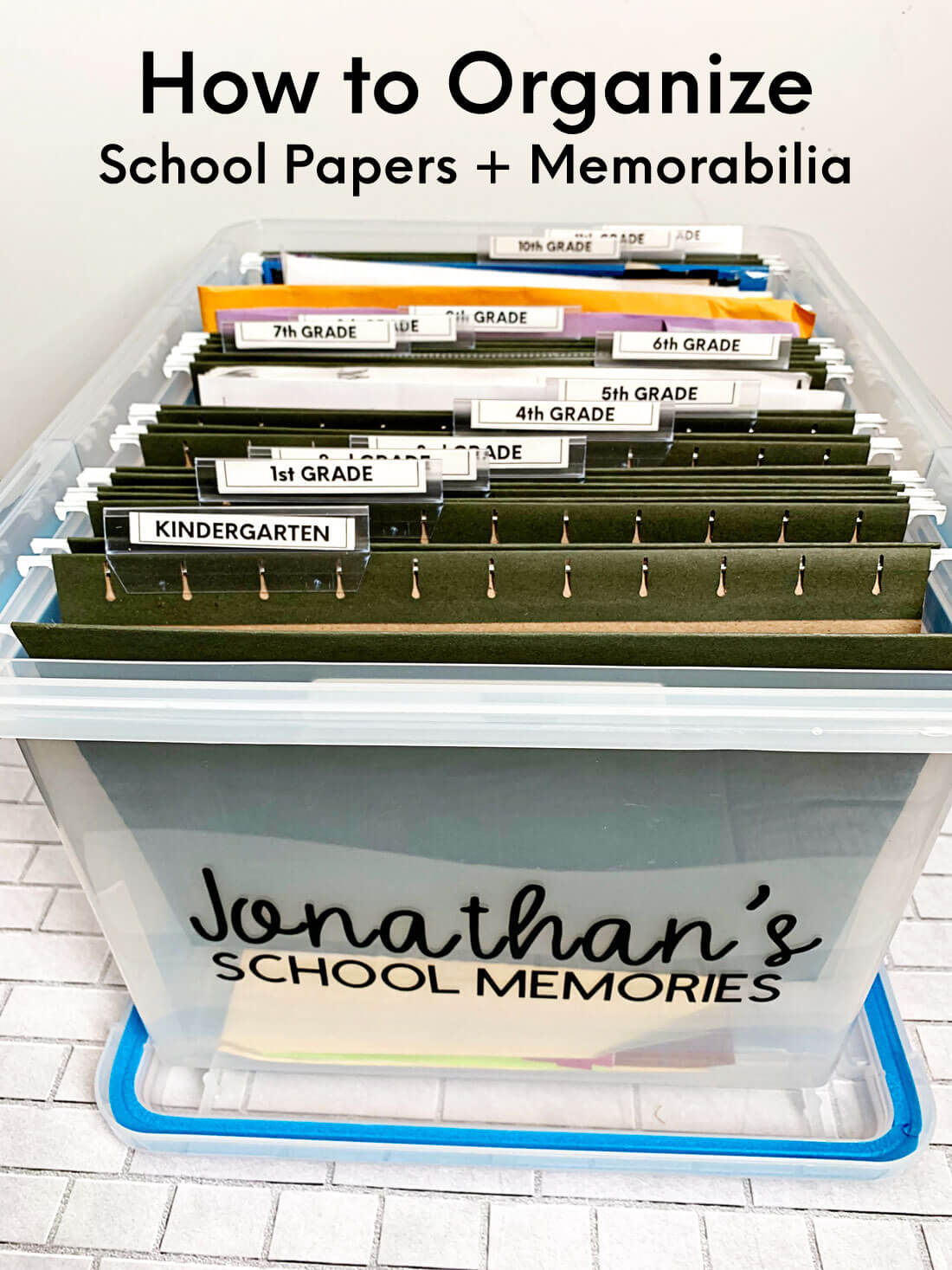 How to organize school papers and memorabilia with printables from www.thirtyhandmadedays.com