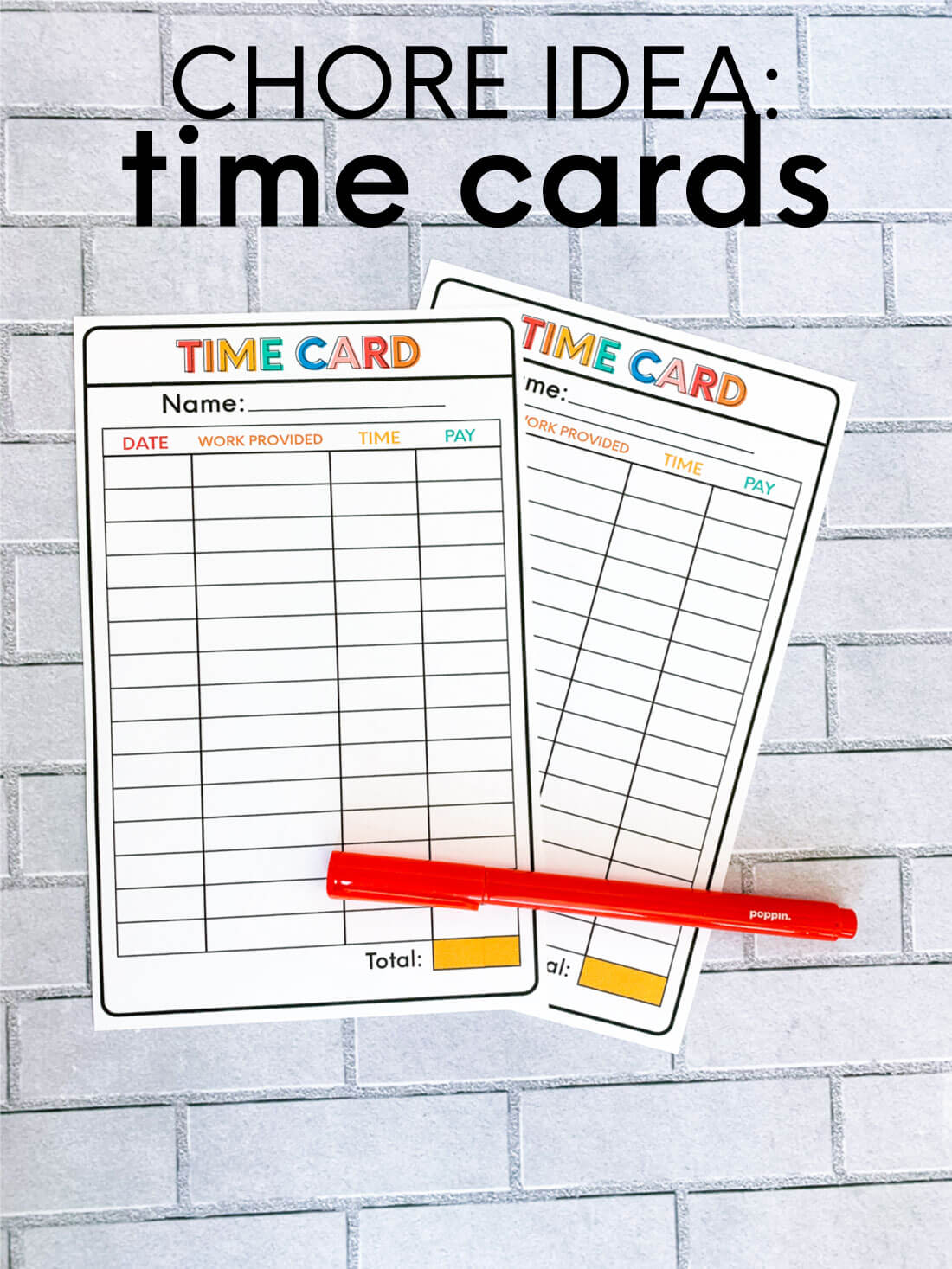 Chore List Idea Printable Time Card
