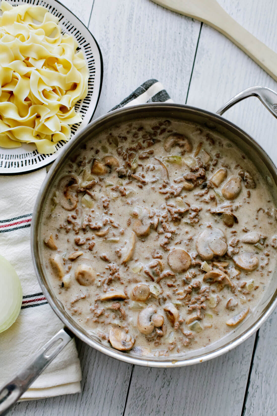 Ground Beef Stroganoff and egg noodles