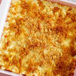 Creamed Corn Casserole in an 8x8 dish, perfect side dish