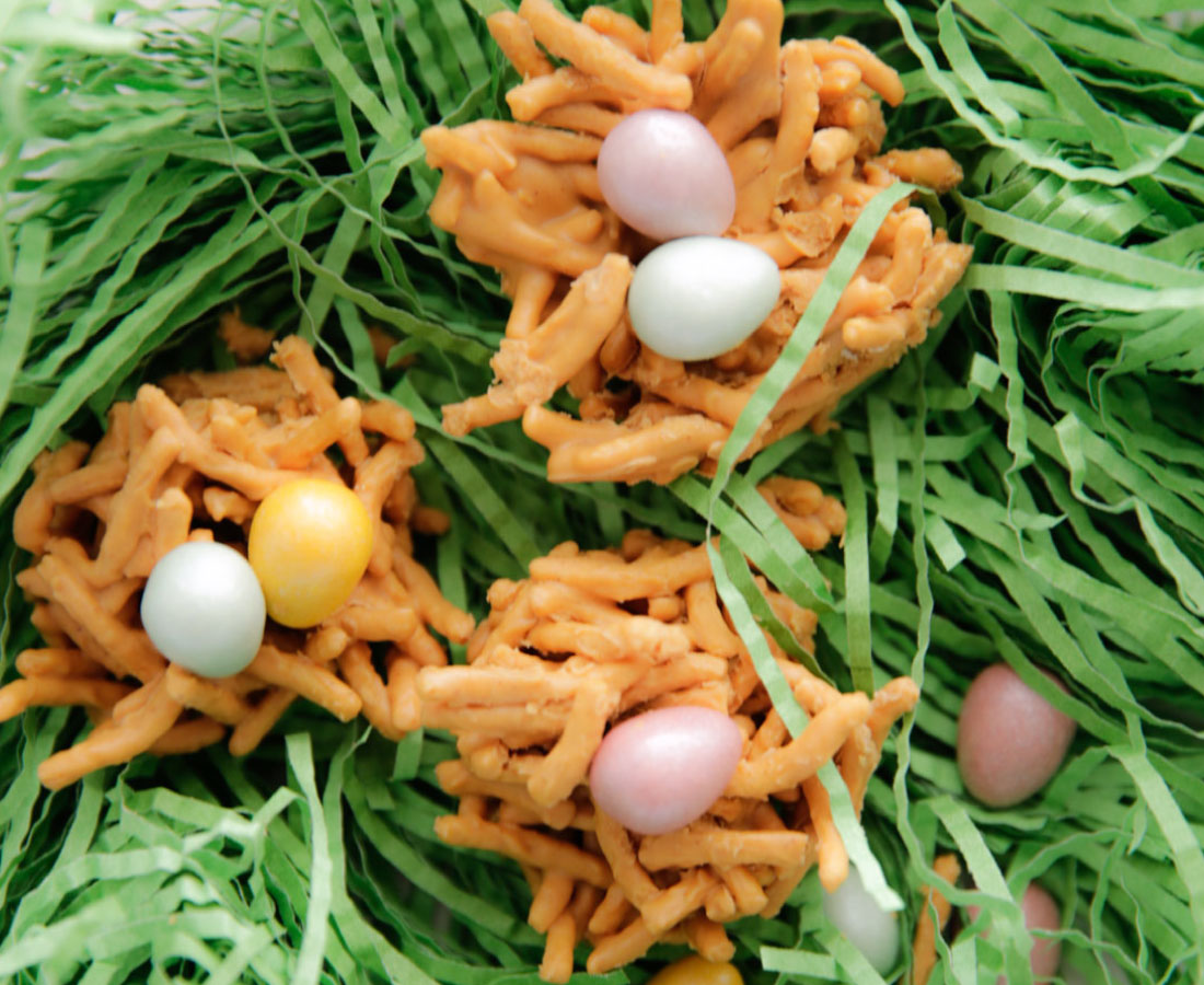Bird's Nest No Bake Cookies for Easter on grass