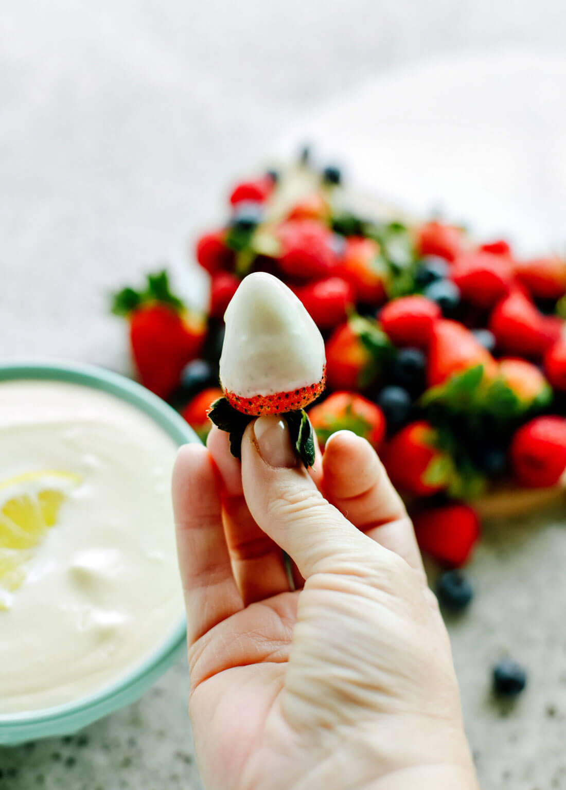 strawberries dipped in lemon fruit dip