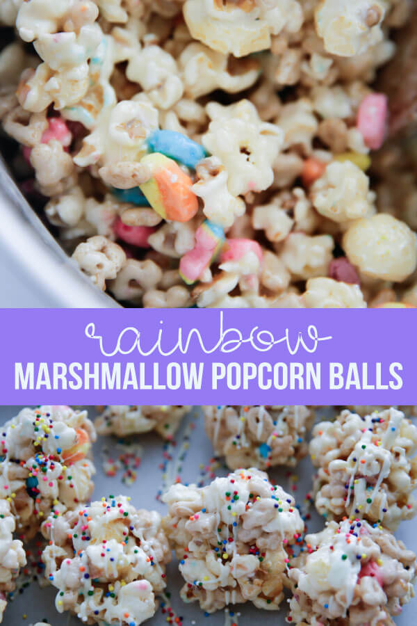 Rainbow Marshmallow Popcorn Balls - ooey gooey, delicious and easy to make. www.thirtyhandmadedays.com