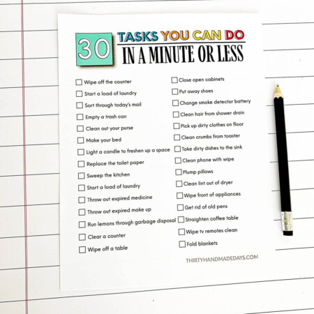 Printable task list to tackle in one minute or less
