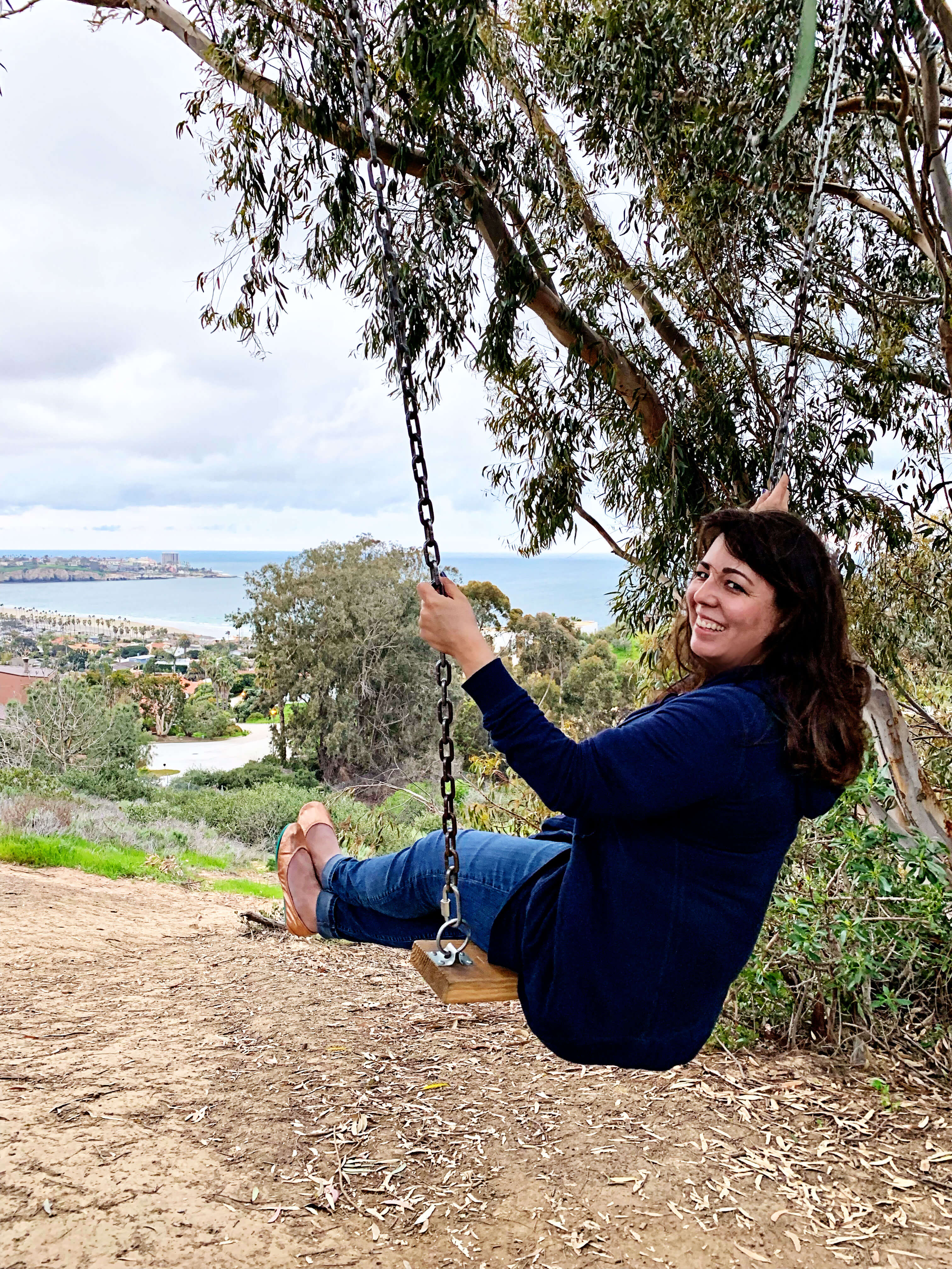 Tieks shoes on the La Jolla swing overlooking the cove