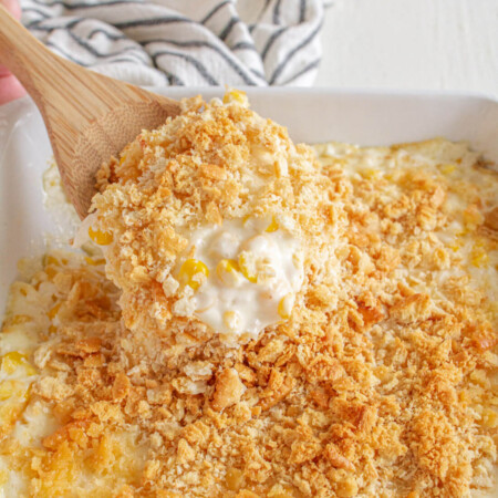 Up close creamed corn casserole