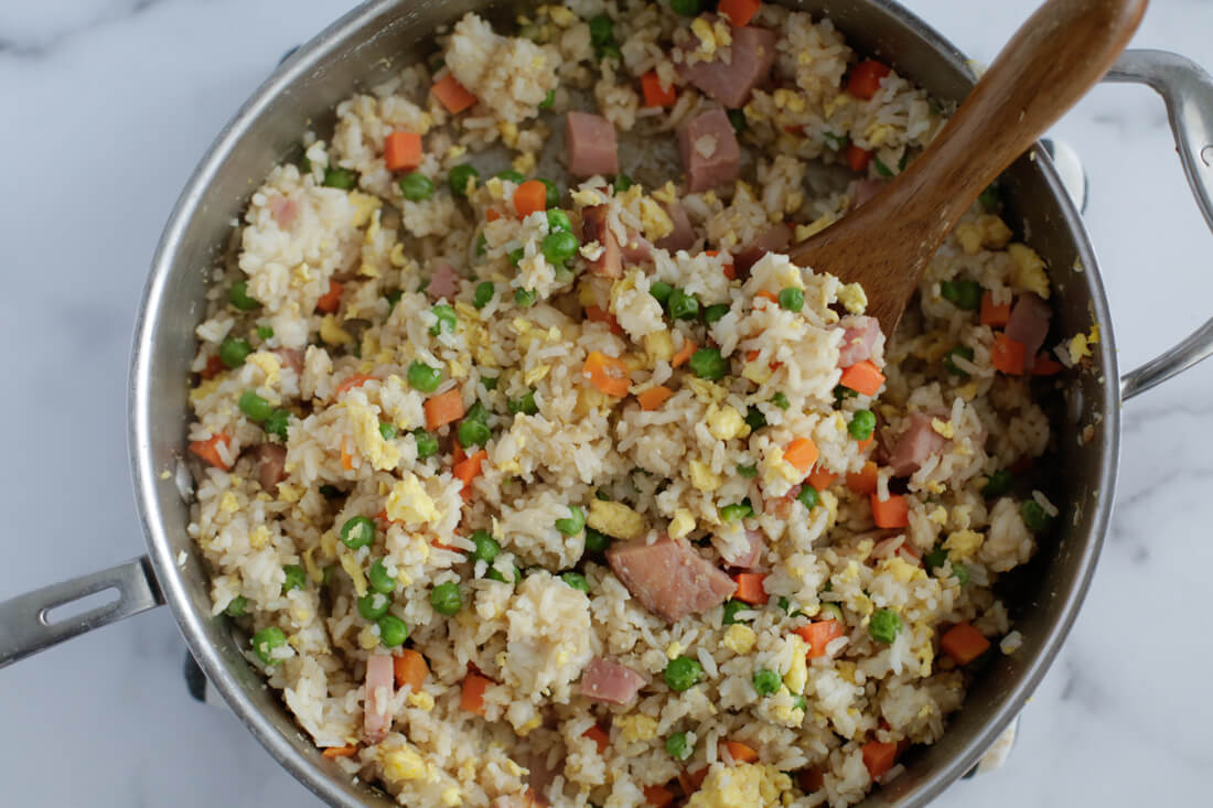 Combining ham fried rice with leftover ham