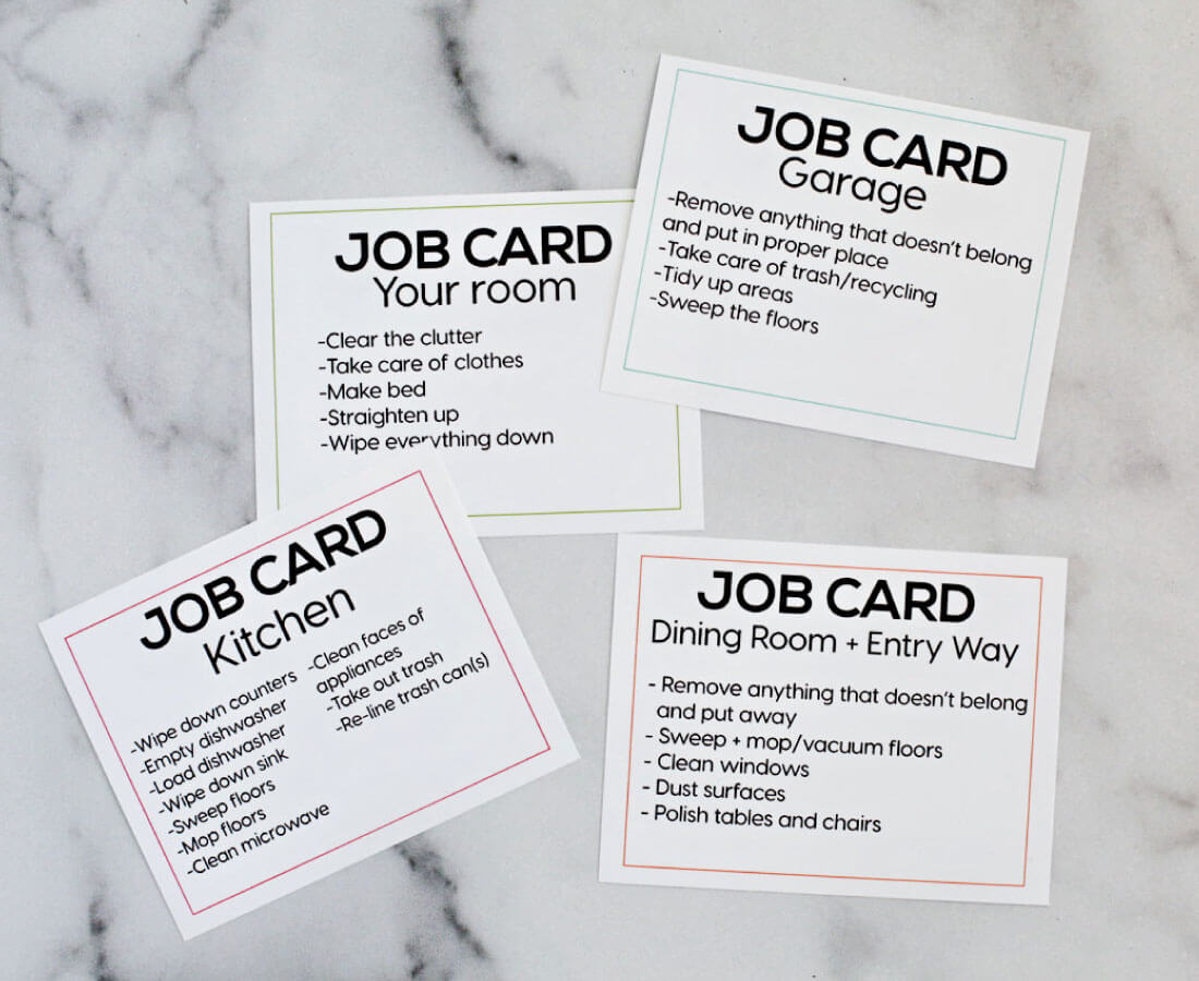 Printable House Chores Cards - to use to help teach your kids how to clean 