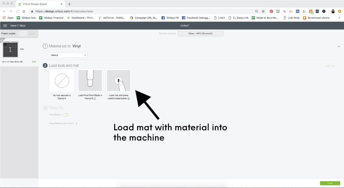 Load the correct mat into the Cricut Machine