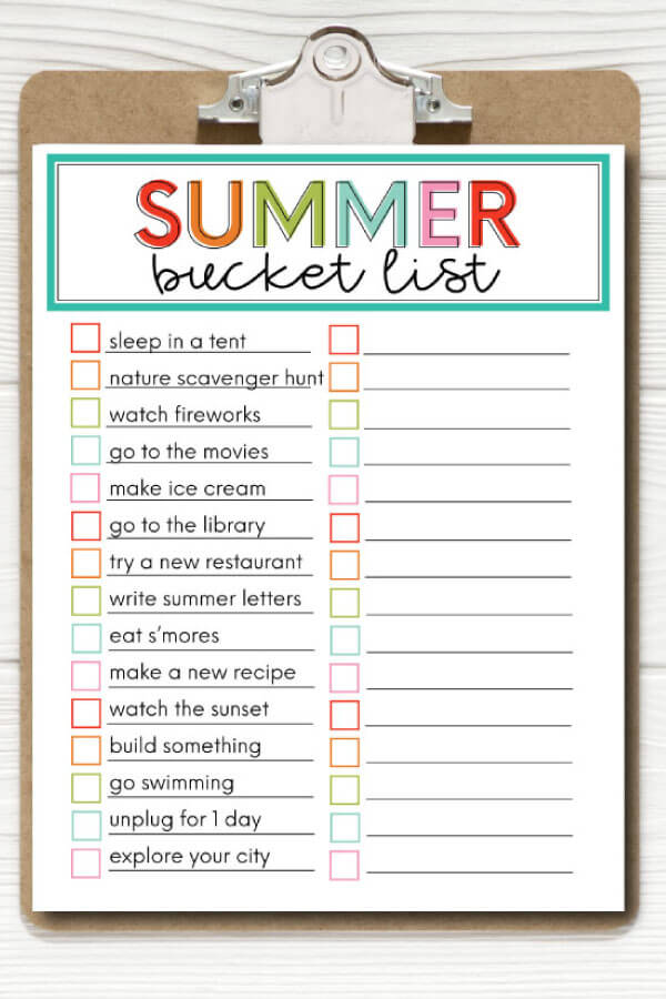 Printable Summer Bucket List Printable Word Searches
