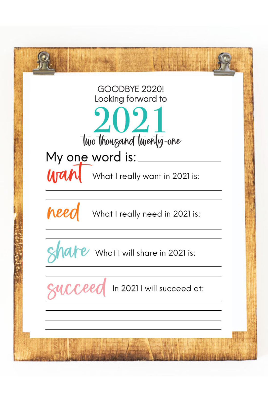 Printable New Year's Resolution List