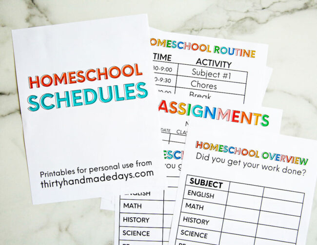 Printable homeschool schedule from thirty handmade days