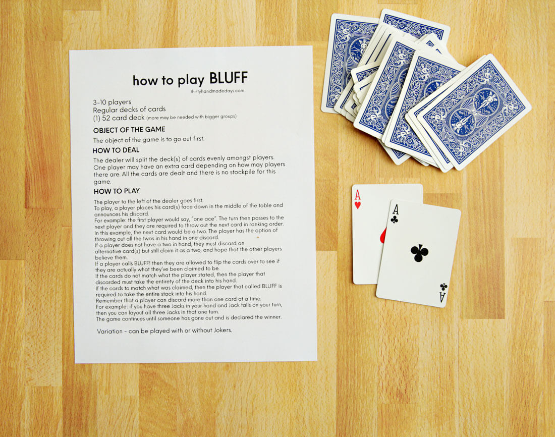 Card Games for Kids - Bluff Printable