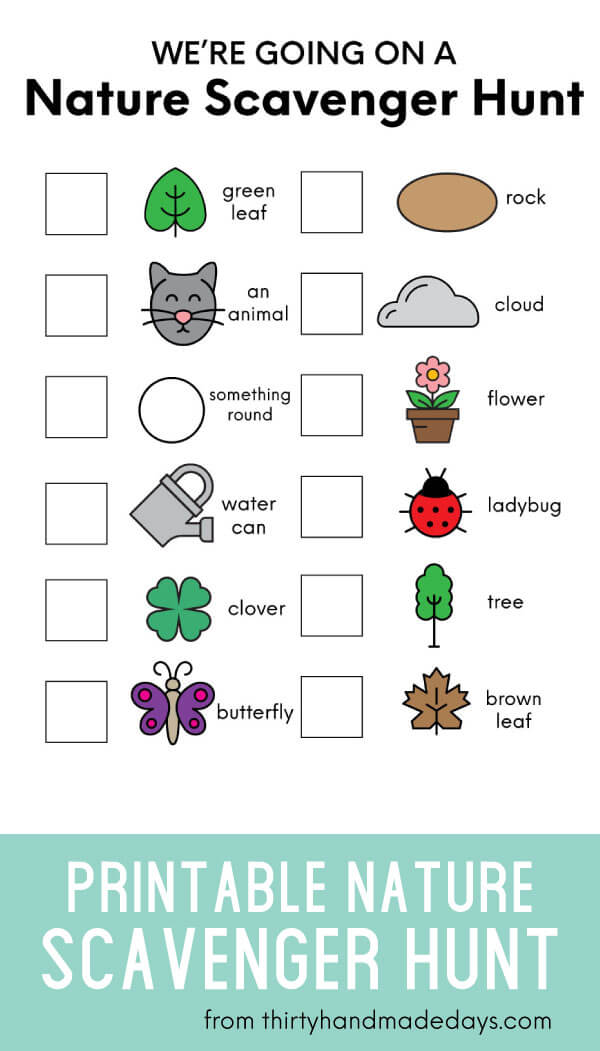 Printable Nature Scavenger Hunt from Thirty Handmade Days