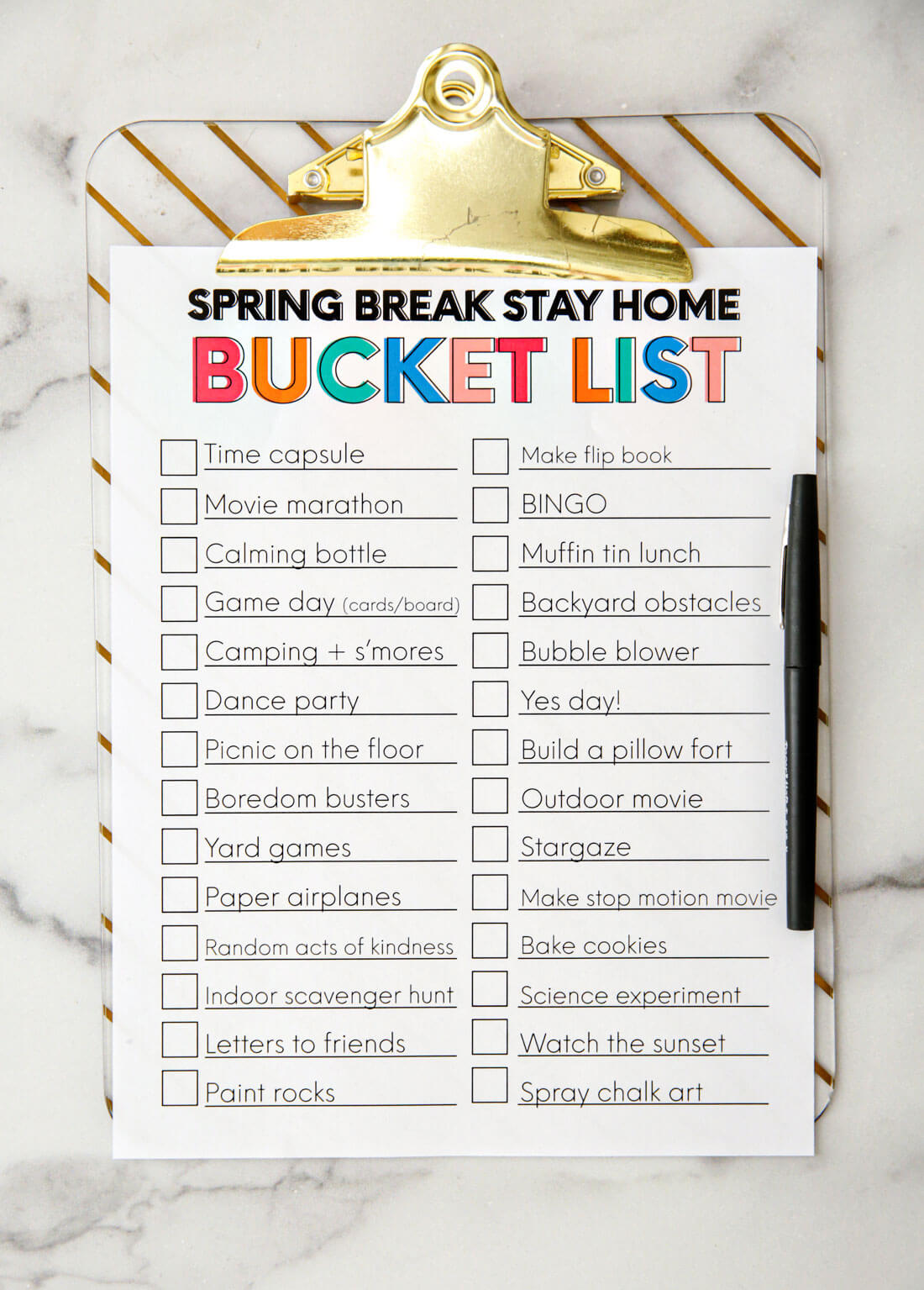 Printable Spring Break Ideas Bucket List