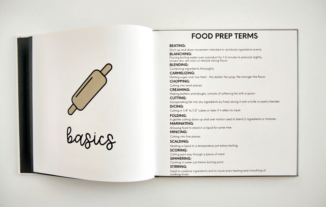 Basics for editable recipe book template