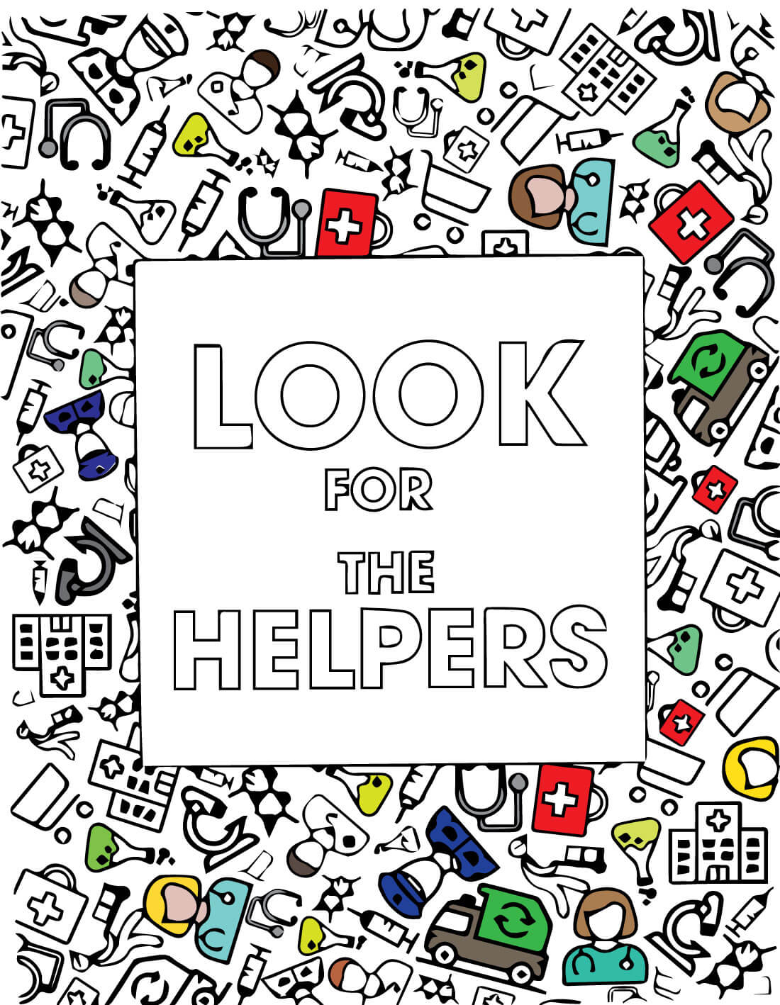 Look for the Helpers Coloring Page - filled in