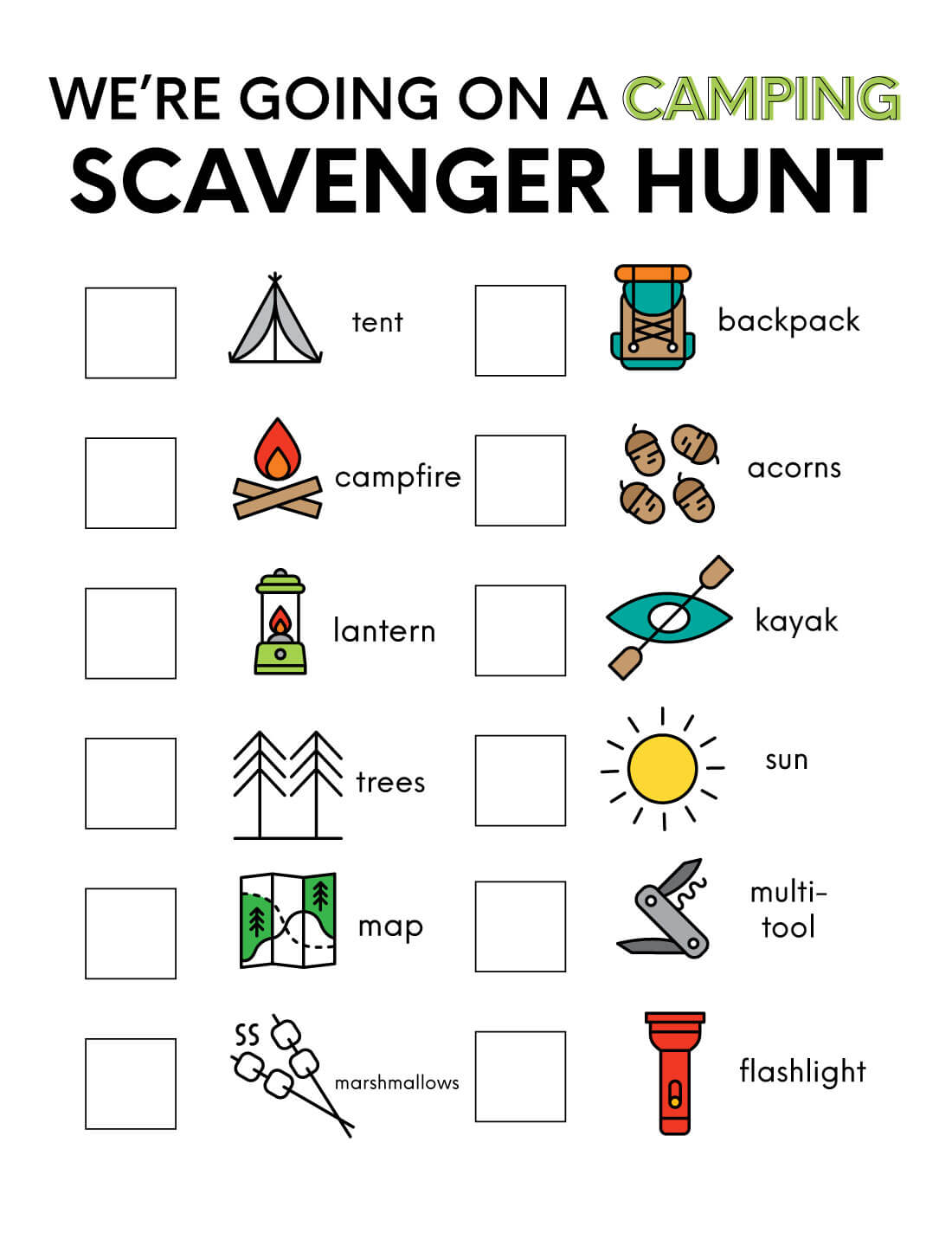 Free Printable Camping Scavenger Hunt - FREE PRINTABLE TEMPLATES