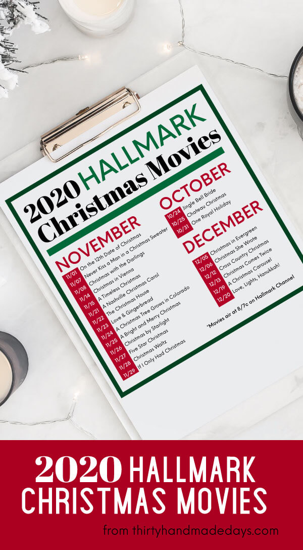 Hallmark Christmas Movies Schedule from Thirty Handmade Days