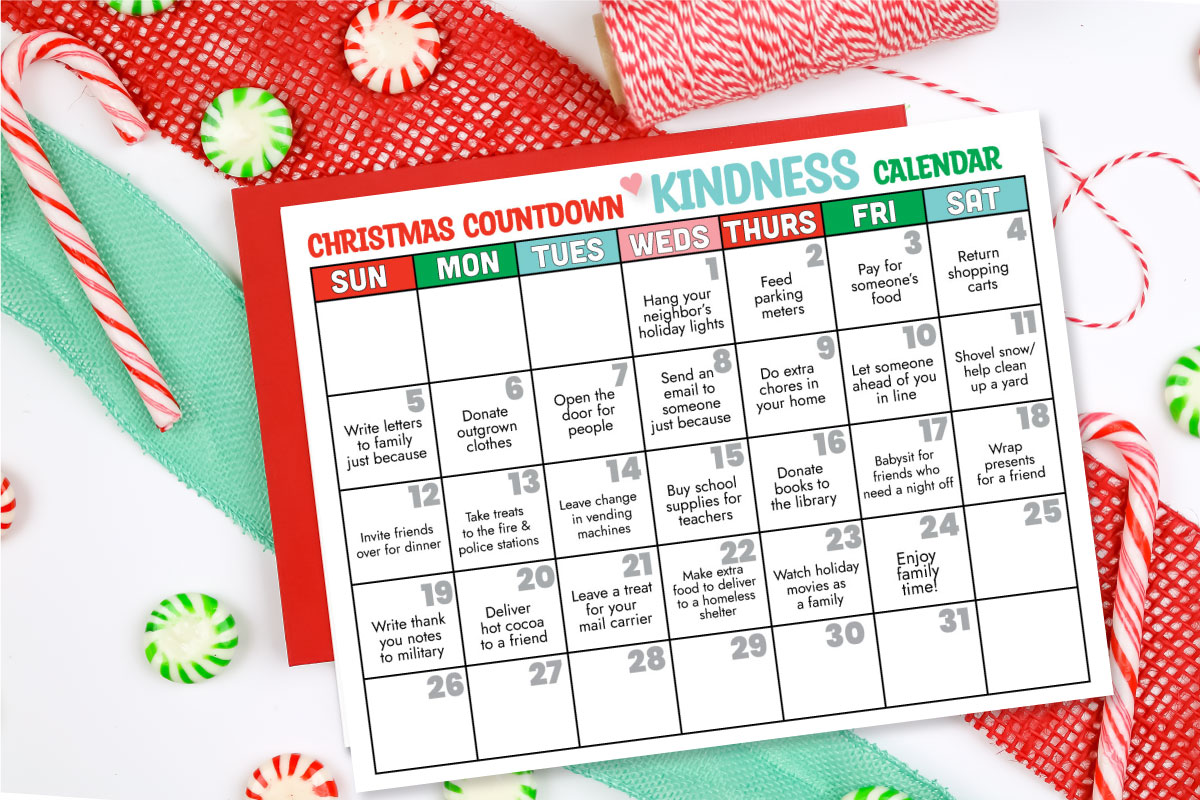 Calendar Countdown To Christmas Printable 2022 Kindness Christmas Countdown Calendar Printable From 30Daysblog