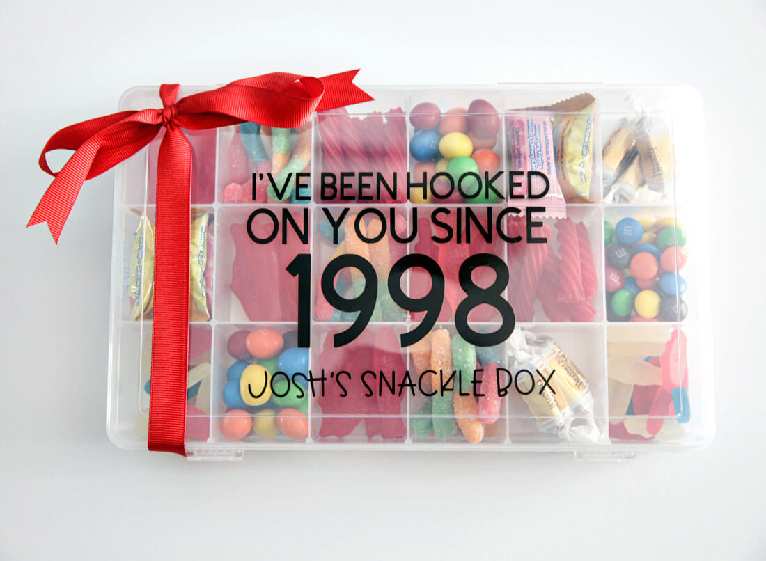 Anniversary gift ideas - candy for a snackle box